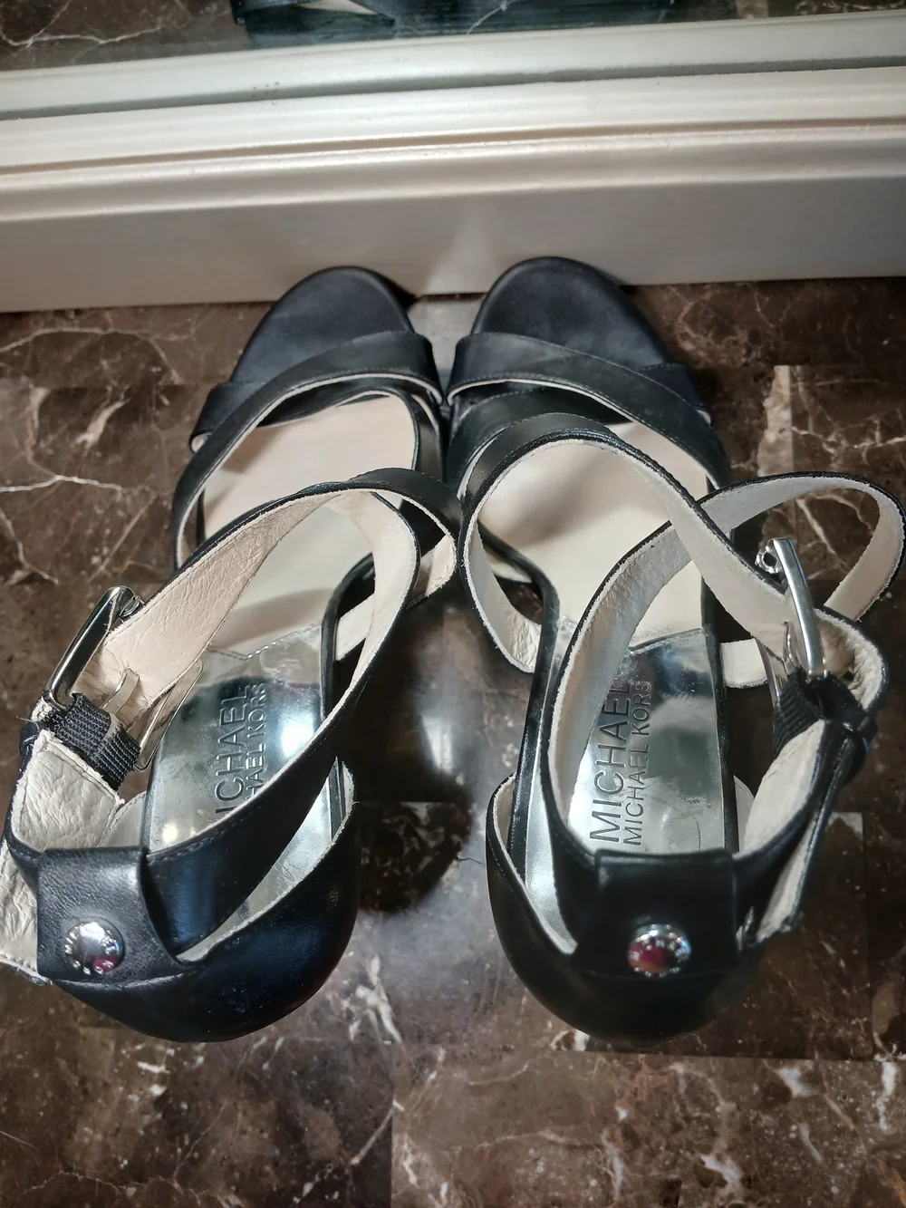 MICHAEL Michael Kors Black Strappy Leather Heeled Sandals